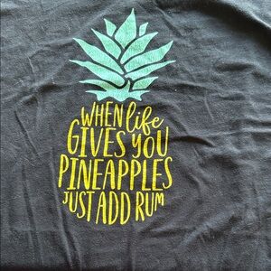 Black Tank Top with Teal Pineapple Graphic and Yellow Text
